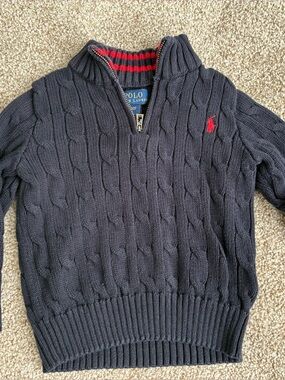 Size 2 T navy quarter zip knit cable sweater navy blue by Polo Ralph Lauren